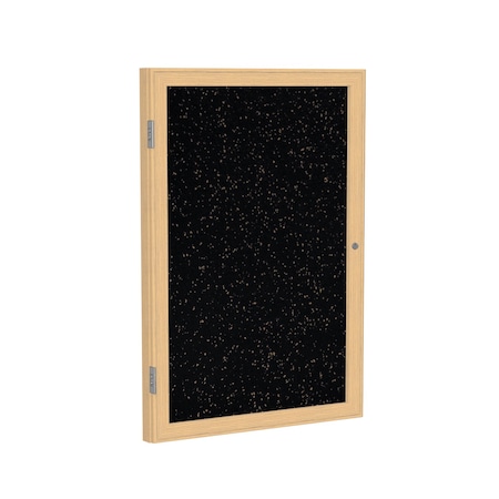 Ghent Enclosed Bulletin Board, 1 Door, Rcycl, Oak Frame, 3 ft H x 30 in W, Tan Spckd PW13630TR-TN